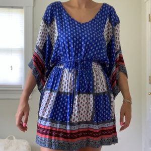 Loose Fit Boho Pattern Dress with Belt